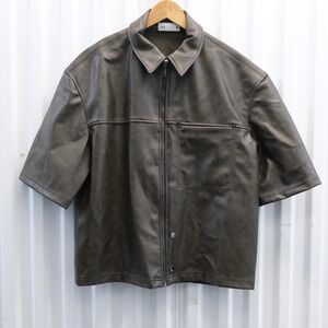 ZARA Men's Faux Leather Oversize‎ Short Sleeve Zip Shirt Jacket Size Medium
